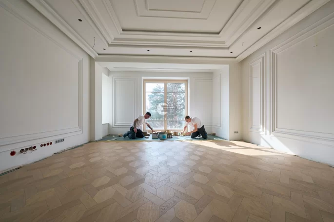 Floor installation - Oak Whitened Herringbone Line Premier